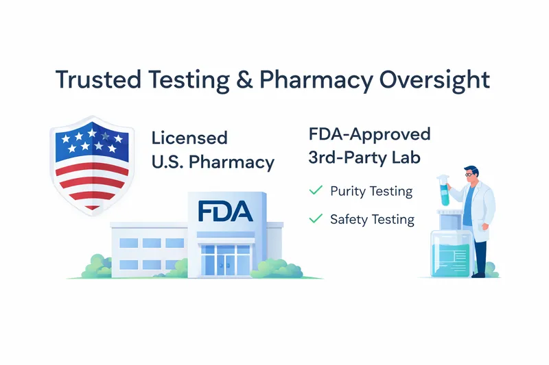 Trusted Testing & Pharmacy Oversight — Licensed U.S. Pharmacy, FDA-Approved 3rd-Party Lab, Purity & Safety Testing